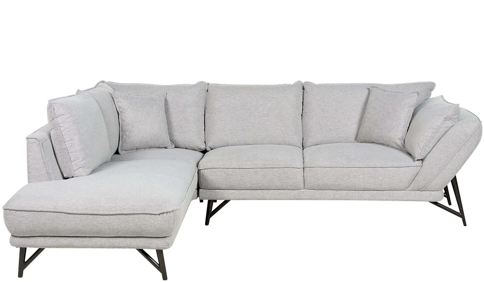 Beliani Trivietė kampinė sofa ELGA, linas, šviesiai pilka, dešininė
