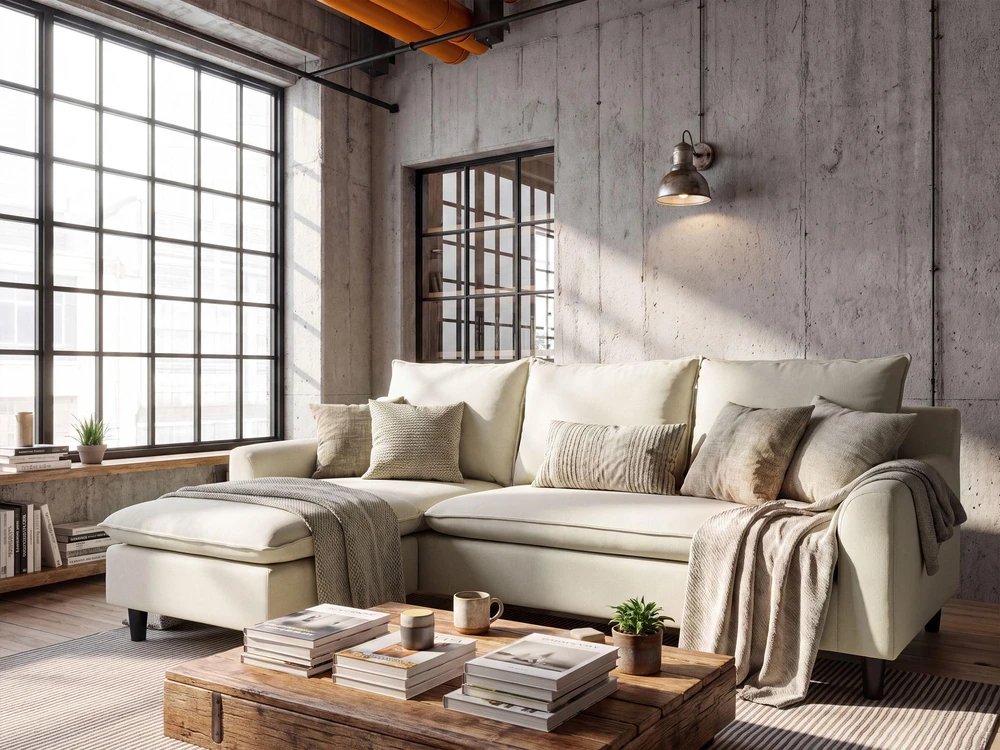 Beliani Trivietė kampinė sofa ELVENES, šviesiai smėlio spalvos, pritaikoma