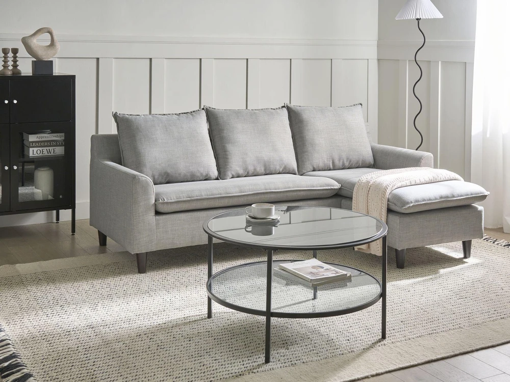Beliani Trivietė kampinė sofa ELVENES, šviesiai pilka, kairinė