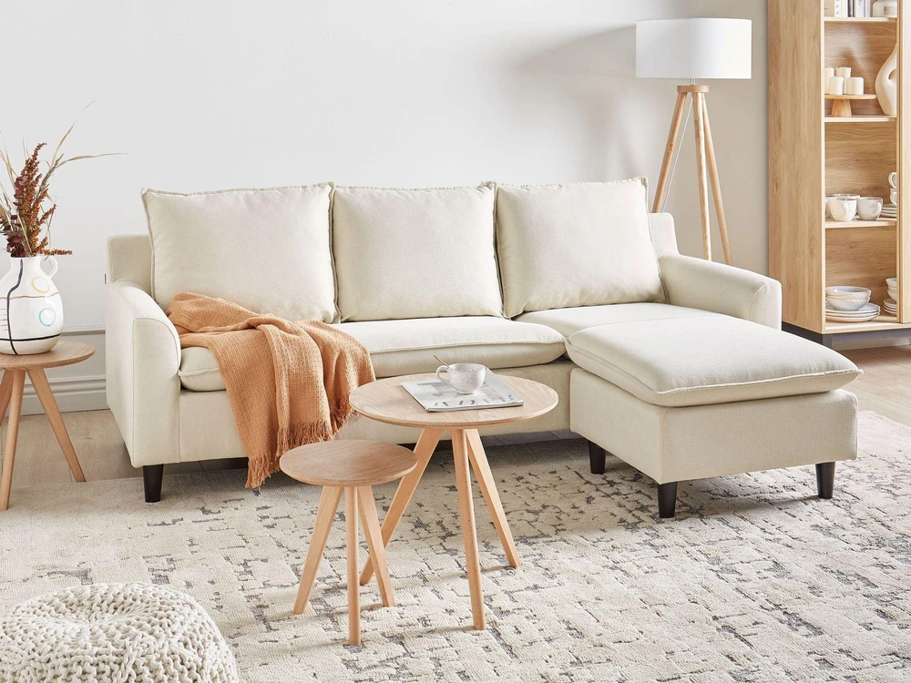 Beliani Trivietė kampinė sofa ELVENES, šviesiai smėlio spalvos