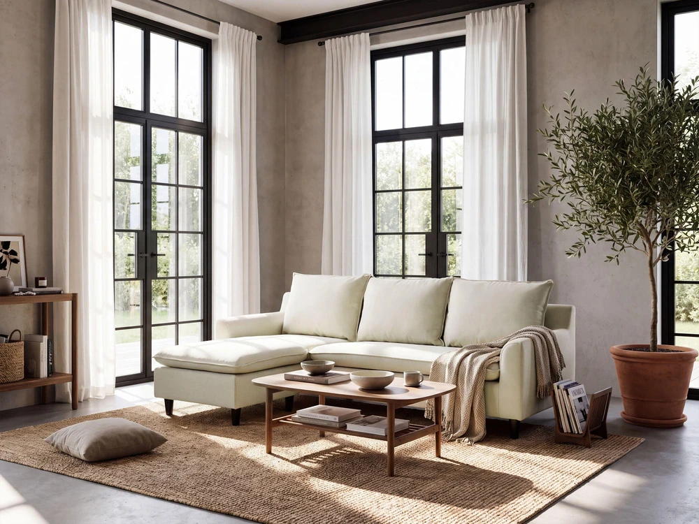 Beliani Trivietė kampinė sofa ELVENES, šviesiai smėlio spalvos, pritaikoma