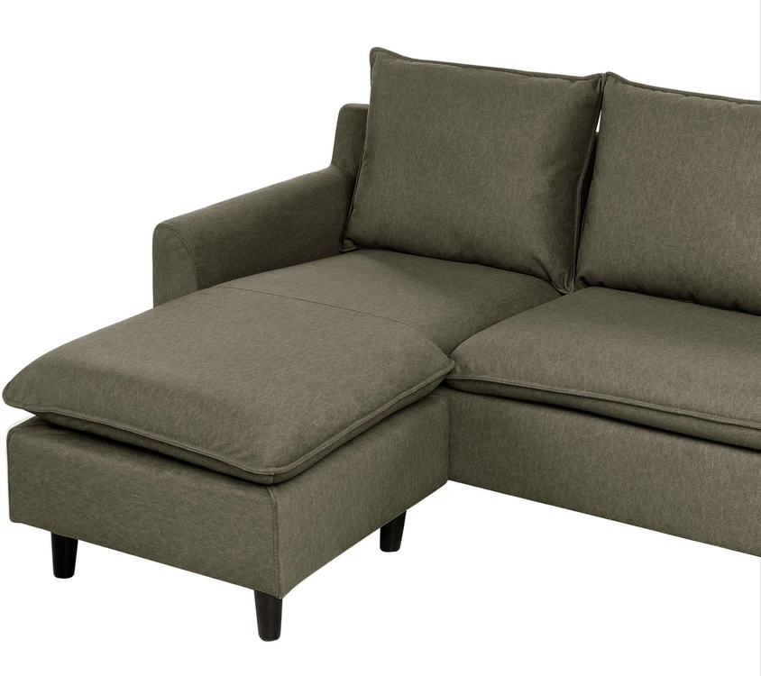 Beliani Trivietė kampinė sofa ELVENES Veliūrinė Tamsiai žalia Dešininė