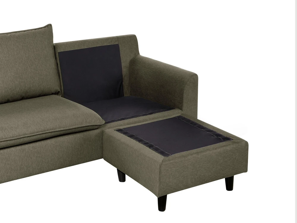 Beliani Trivietė kampinė sofa ELVENES, veliūrinė, tamsiai žalia, kairinė