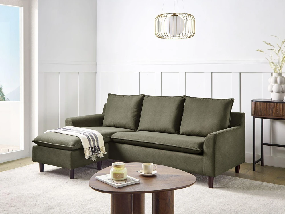 Beliani Trivietė kampinė sofa ELVENES Veliūrinė Tamsiai žalia Dešininė