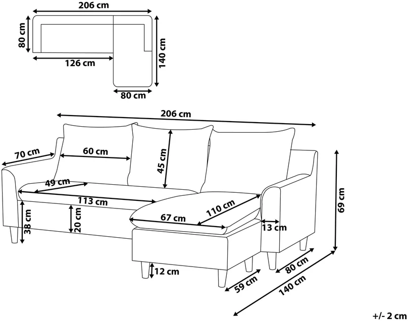 Beliani Trivietė kampinė sofa ELVENES, veliūrinė, tamsiai žalia, kairinė