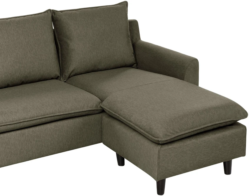 Beliani Trivietė kampinė sofa ELVENES, veliūrinė, tamsiai žalia, kairinė