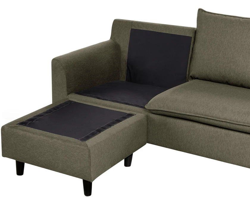 Beliani Trivietė kampinė sofa ELVENES Veliūrinė Tamsiai žalia Dešininė