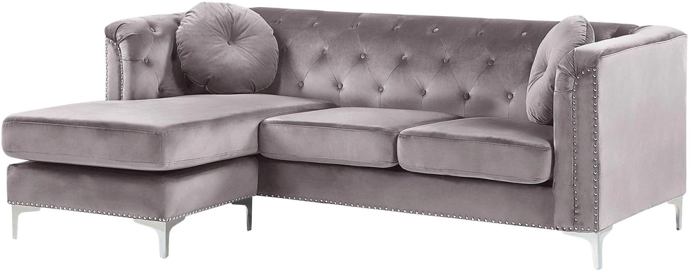 Beliani Trivietė kampinė sofa FLEN veliūrinė pilka