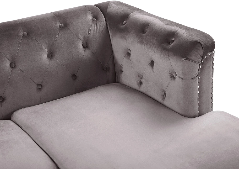 Beliani Trivietė kampinė sofa FLEN, veliūrinė, pilka, L-formos