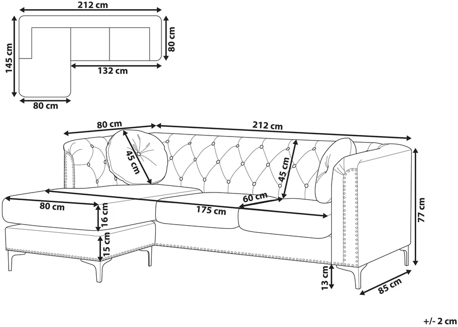 Beliani Trivietė kampinė sofa FLEN veliūrinė pilka