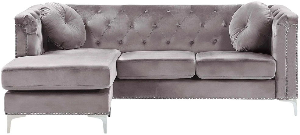 Beliani Trivietė kampinė sofa FLEN veliūrinė pilka