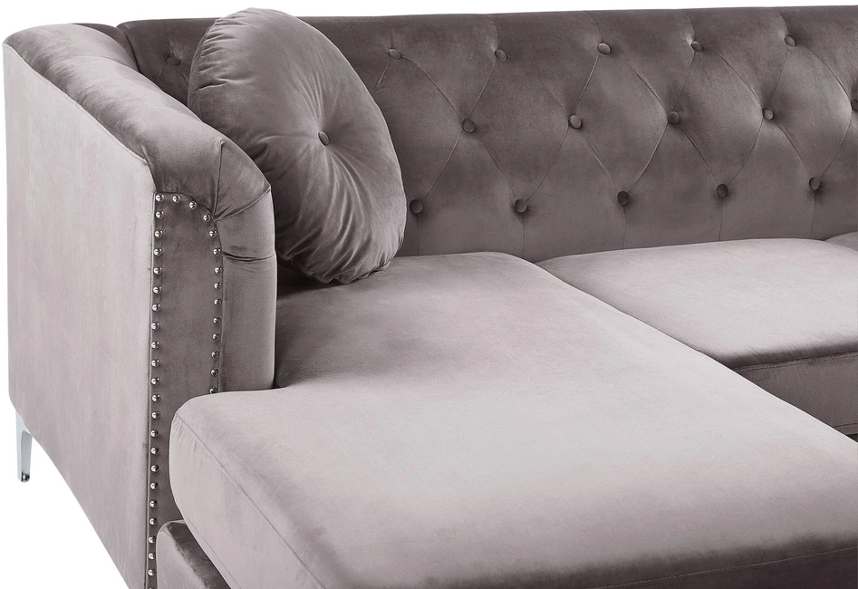 Beliani Trivietė kampinė sofa FLEN veliūrinė pilka