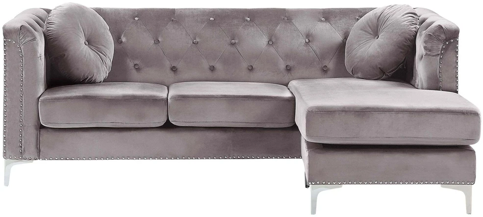 Beliani Trivietė kampinė sofa FLEN, veliūrinė, pilka, L-formos