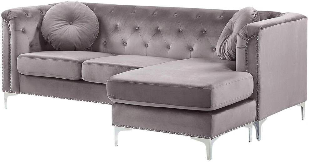 Beliani Trivietė kampinė sofa FLEN, veliūrinė, pilka, L-formos