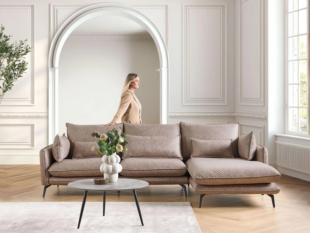Beliani Trivietė kampinė sofa GALLO, eco zomšas, šviesiai ruda, kairinė