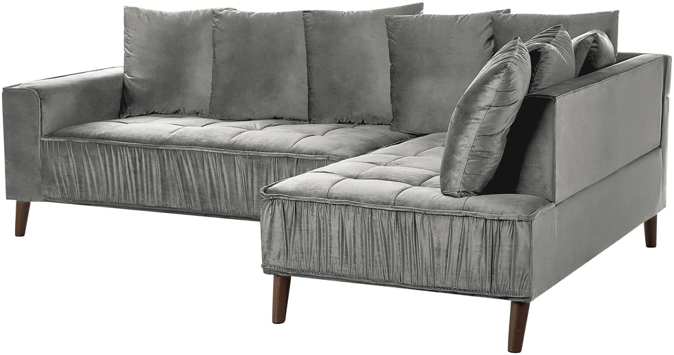 Beliani Trivietė kampinė sofa GRENA, veliūras, šviesiai pilka, kairinė