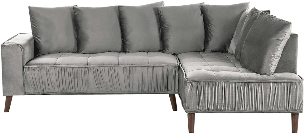 Beliani Trivietė kampinė sofa GRENA, veliūras, šviesiai pilka, kairinė