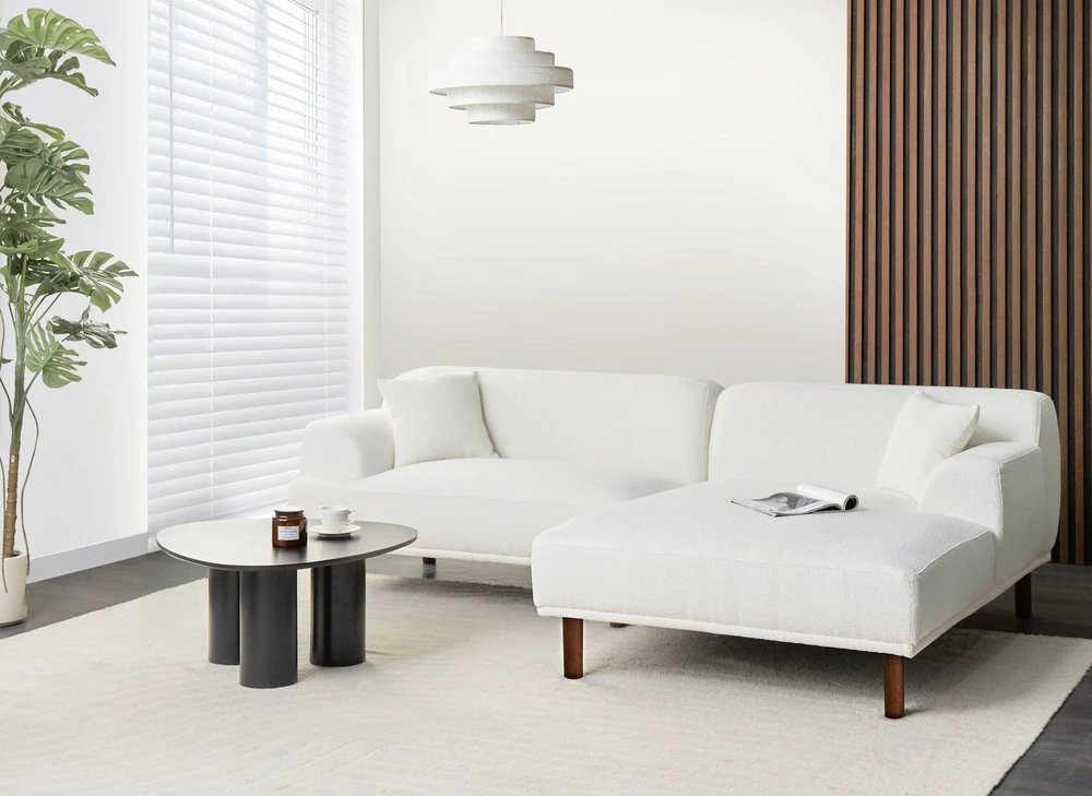 Beliani Trivietė kampinė sofa HOLT, „Bouclé“, balta, kairinė