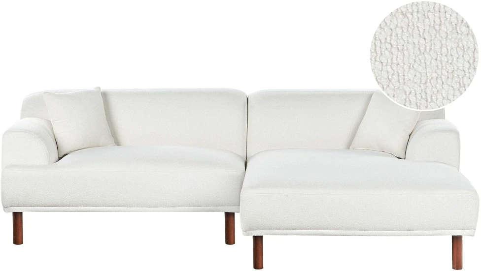 Beliani Trivietė kampinė sofa HOLT, „Bouclé“, balta, kairinė