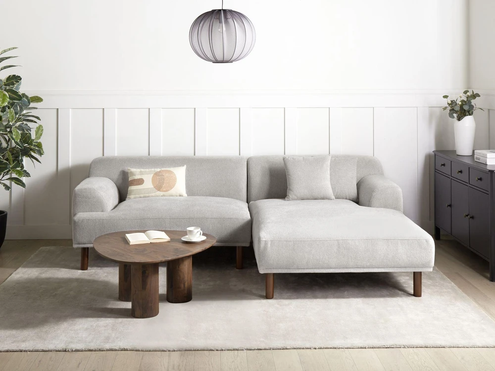 Beliani Trivietė kampinė sofa HOLT, šviesiai pilka, kairinės pusės
