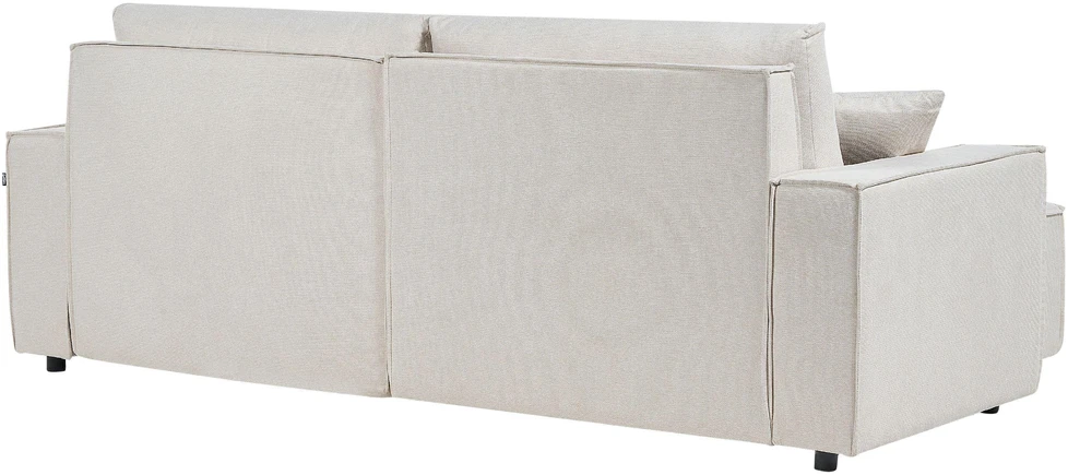 Beliani Trivietė kampinė sofa KARILA, šviesiai smėlio spalvos, su miegojimo funkcija ir patalynės dėže, dešininė