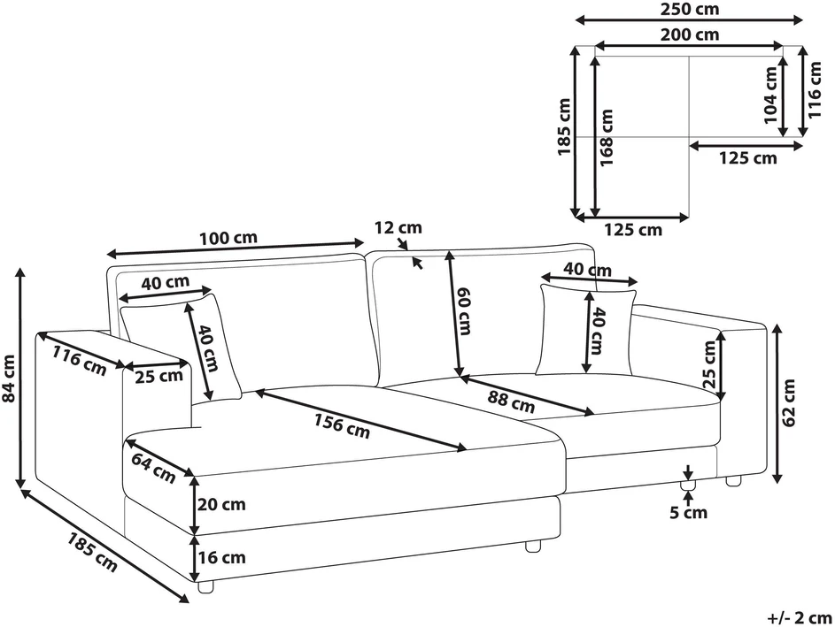 Beliani Trivietė kampinė sofa LOFOTEN ruda, dešininė