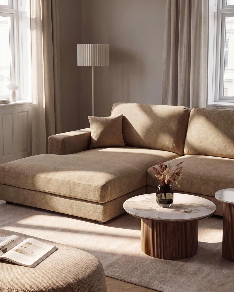 Beliani Trivietė kampinė sofa LOFOTEN ruda, dešininė