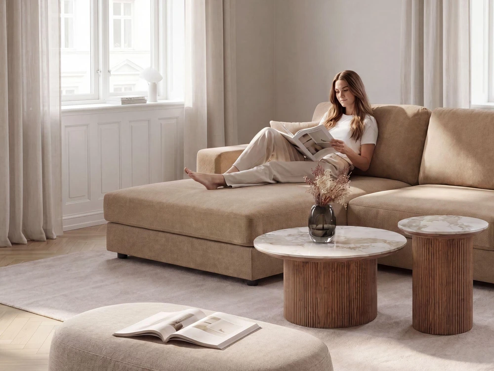 Beliani Trivietė kampinė sofa LOFOTEN ruda, dešininė