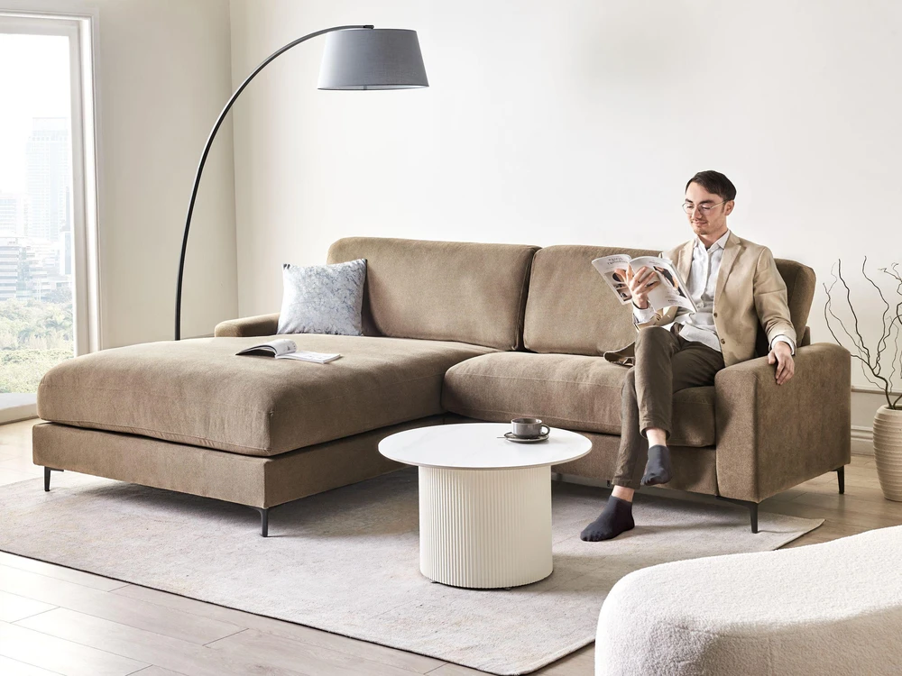 Beliani Trivietė kampinė sofa MALOY, ruda, dešininė