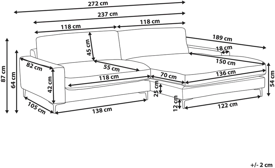 Beliani Trivietė kampinė sofa MALOY ruda, kairinė