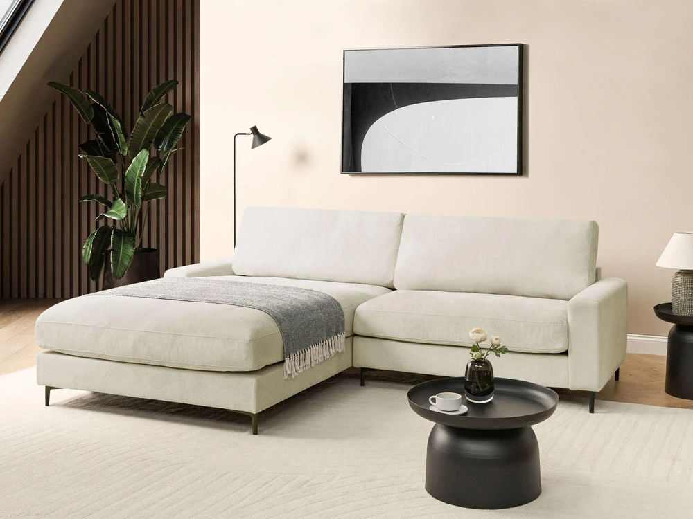 Beliani Trivietė kampinė sofa MALOY, šenilas, balta, dešininė