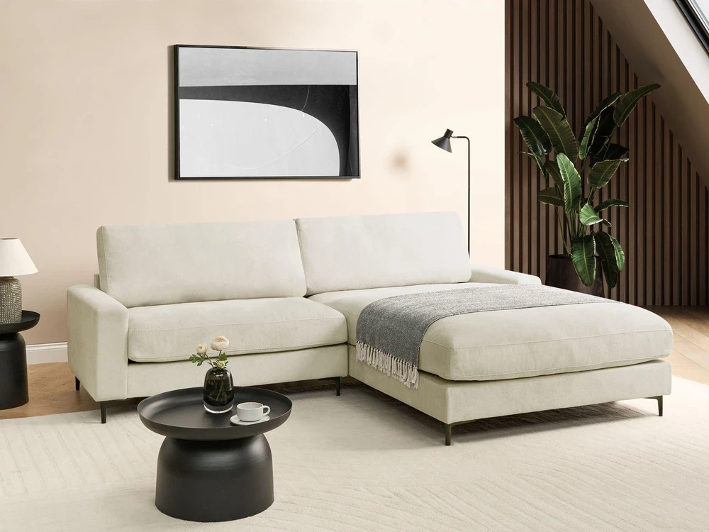 Beliani Trivietė kampinė sofa MALOY, šenilas, kreminė balta, kairinė