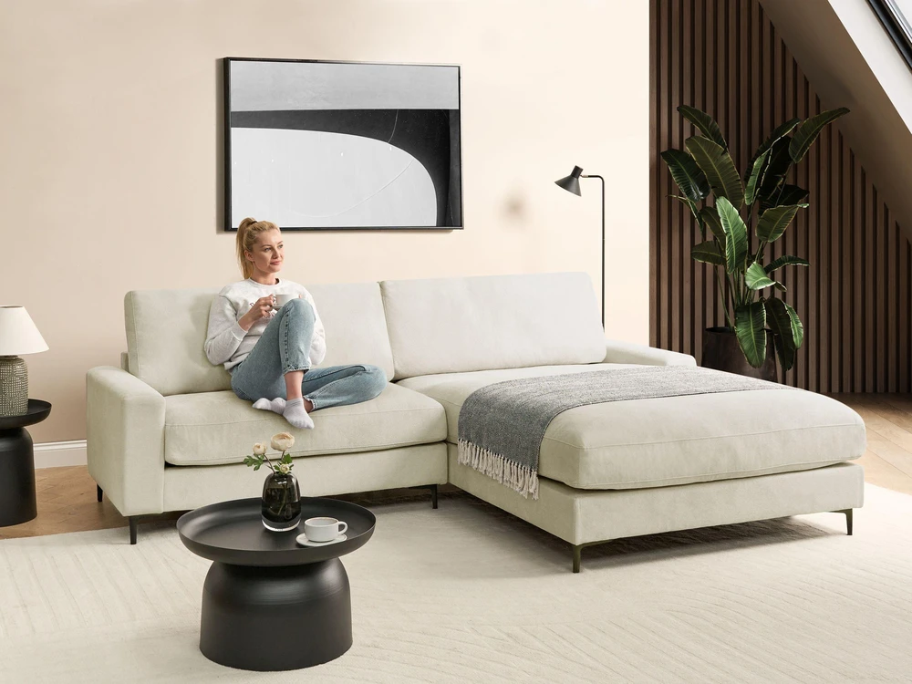 Beliani Trivietė kampinė sofa MALOY, šenilas, kreminė balta, kairinė