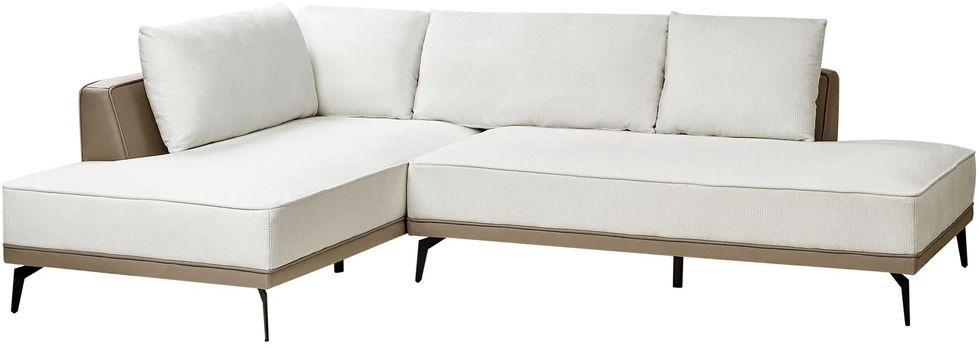 Beliani Trivietė kampinė sofa MYKEN kreminės baltos spalvos, dešininė