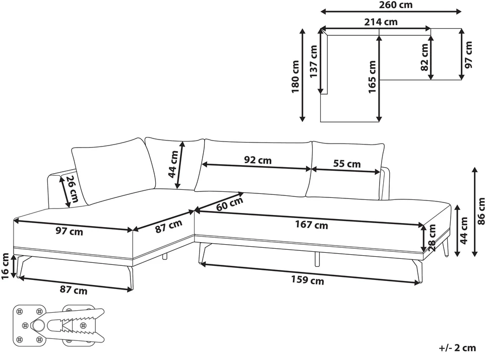 Beliani Trivietė kampinė sofa MYKEN kreminės baltos spalvos, dešininė