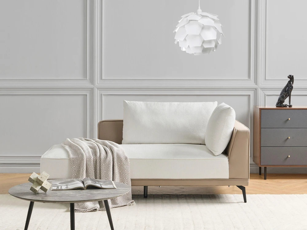 Beliani Trivietė kampinė sofa MYKEN kreminės baltos spalvos, dešininė