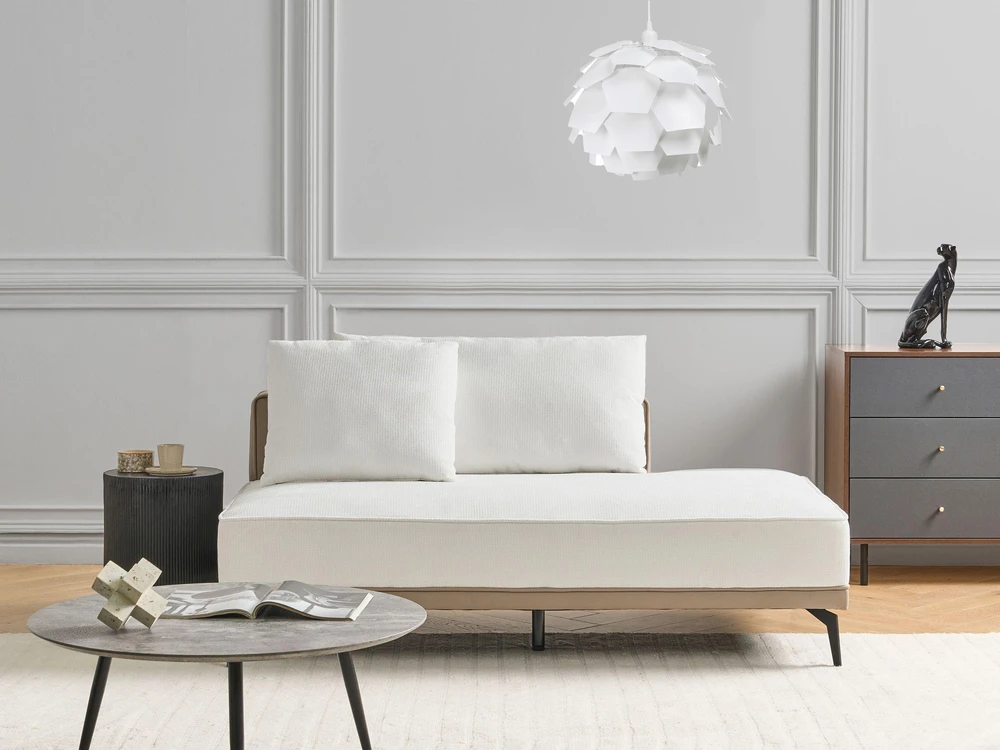 Beliani Trivietė kampinė sofa MYKEN kreminės baltos spalvos, dešininė