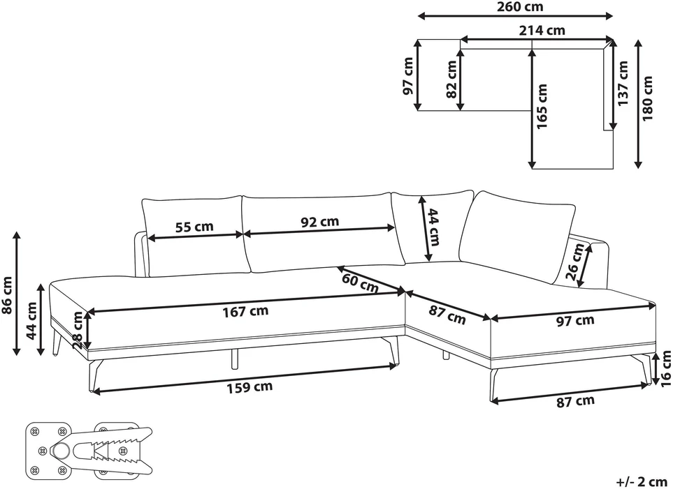 Beliani Trivietė kampinė sofa MYKEN šviesiai pilka, kairinė