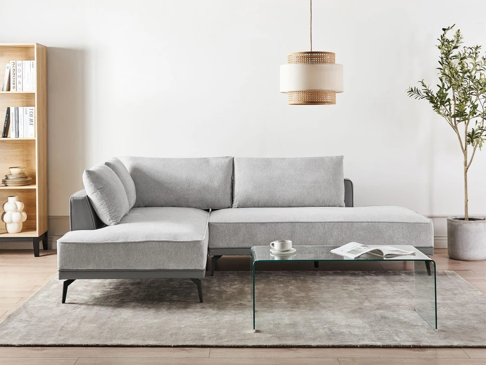 Beliani Trivietė kampinė sofa MYKEN šviesiai pilka, dešininė