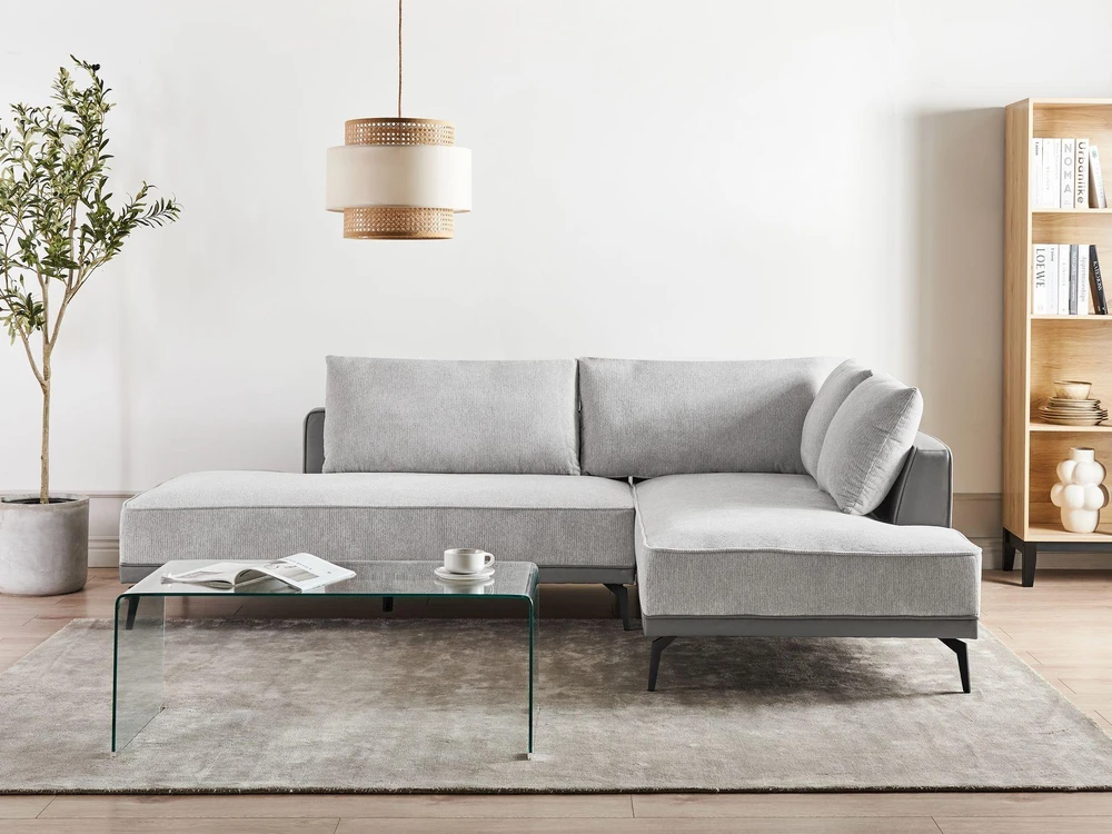 Beliani Trivietė kampinė sofa MYKEN šviesiai pilka, kairinė