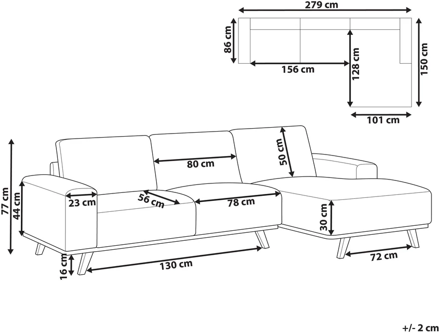 Beliani Trivietė kampinė sofa NORA smėlio spalvos kairinė