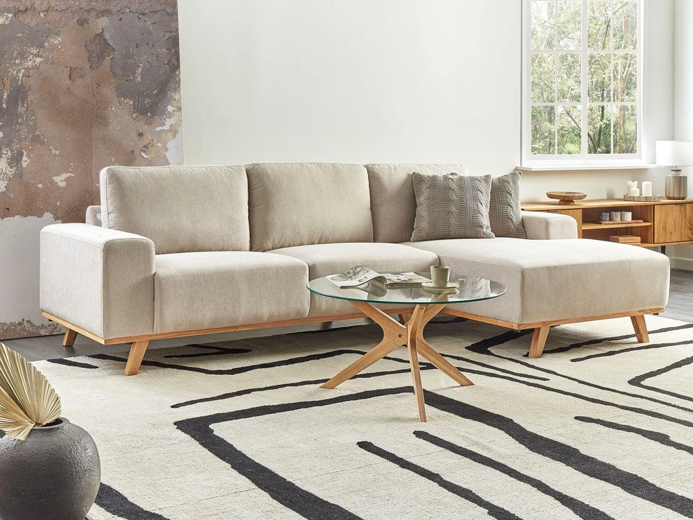 Beliani Trivietė kampinė sofa NORA smėlio spalvos kairinė