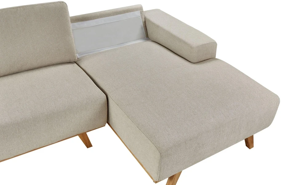 Beliani Trivietė kampinė sofa NORA smėlio spalvos kairinė