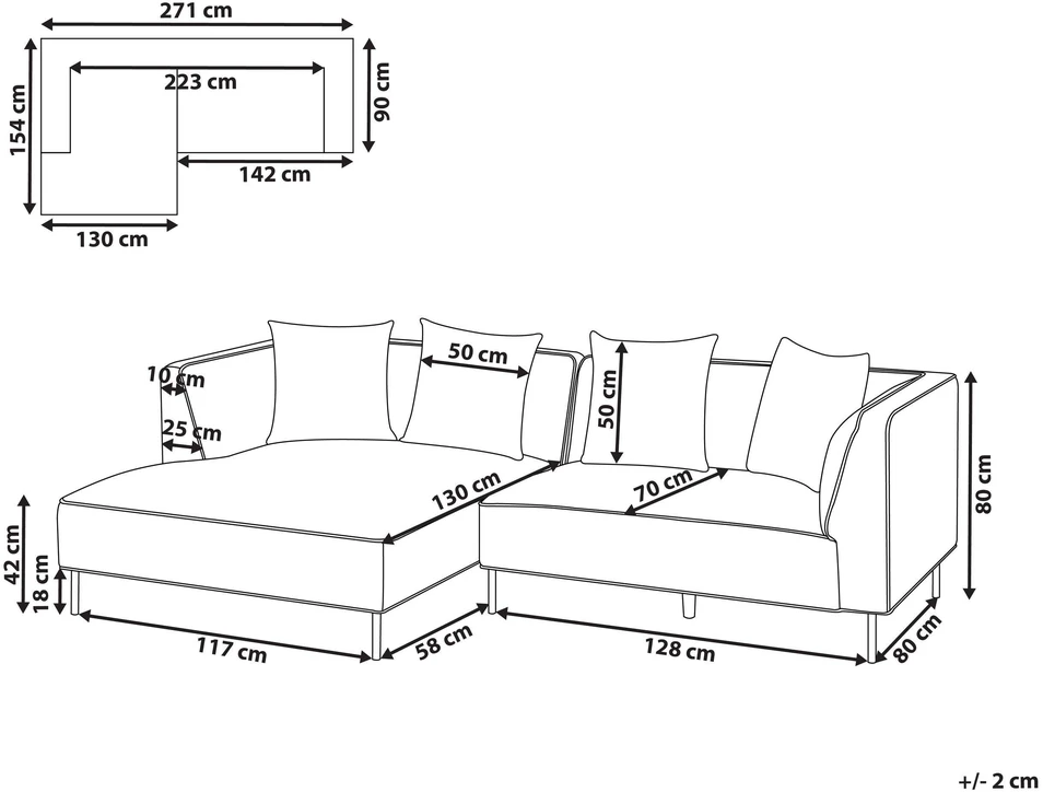 Beliani Trivietė kampinė sofa SATER ruda dešininė