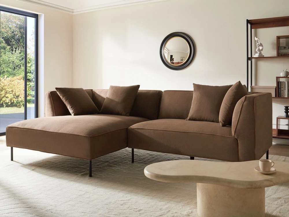 Beliani Trivietė kampinė sofa SATER ruda dešininė