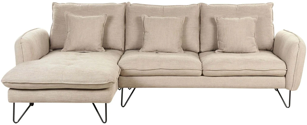 Beliani Trivietė kampinė sofa SERSAN šenilo audinio, smėlio spalvos, dešininė