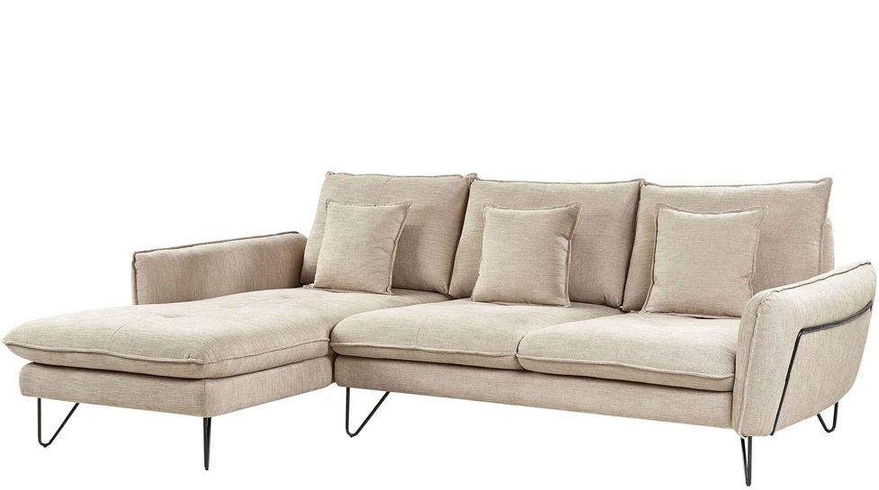 Beliani Trivietė kampinė sofa SERSAN šenilo audinio, smėlio spalvos, dešininė