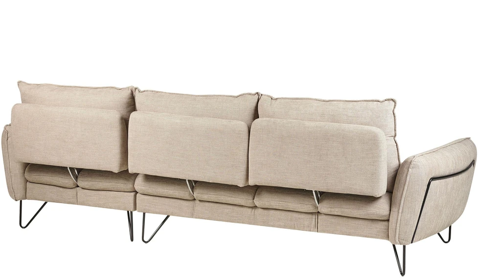 Beliani Trivietė kampinė sofa SERSAN šenilo audinio, smėlio spalvos, dešininė