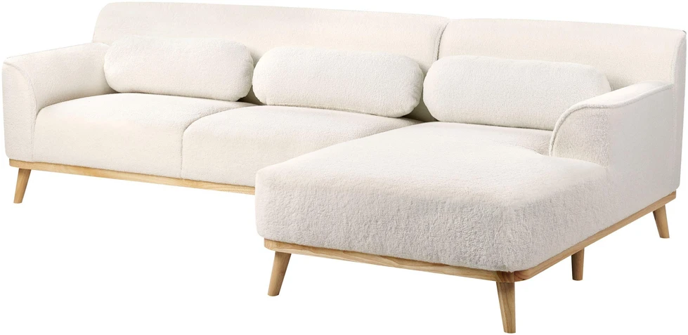 Beliani Trivietė kampinė sofa SIMOS Boucle balta kairinė