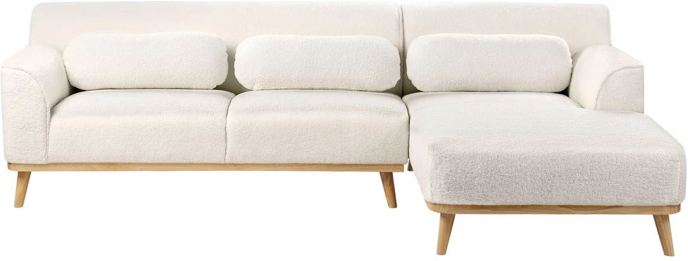 Beliani Trivietė kampinė sofa SIMOS Boucle balta kairinė
